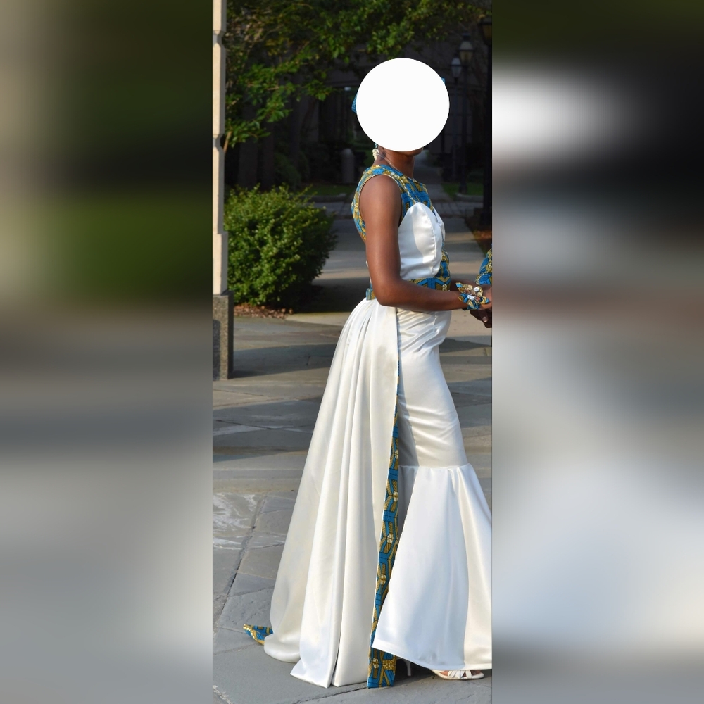 Elegant White and Blue African Dress